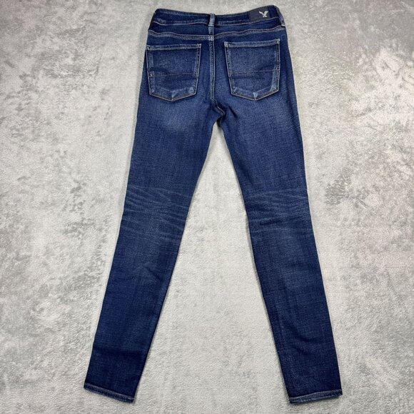 American Eagle 360 Super Stretch Skinny Jeans Womens Mid Rise Distressed Denim - Picture 6 of 10